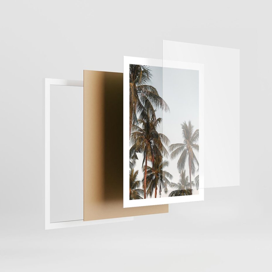 Plakat w ramie 50x70 - Palmy - tęsknota za Hawajami - palmy, Hawaje - rama biała