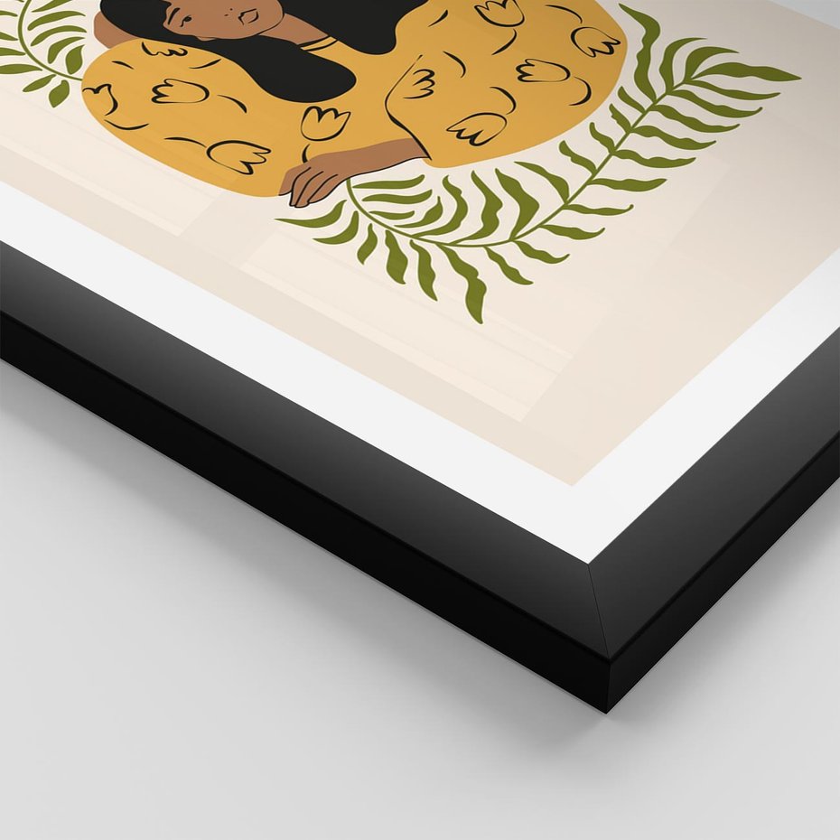 Plakat w ramie 40x50 - Malowane Odbicia Wyobraźni - nowoczesny plakat, kobieta otoczona liśćmi - rama czarna