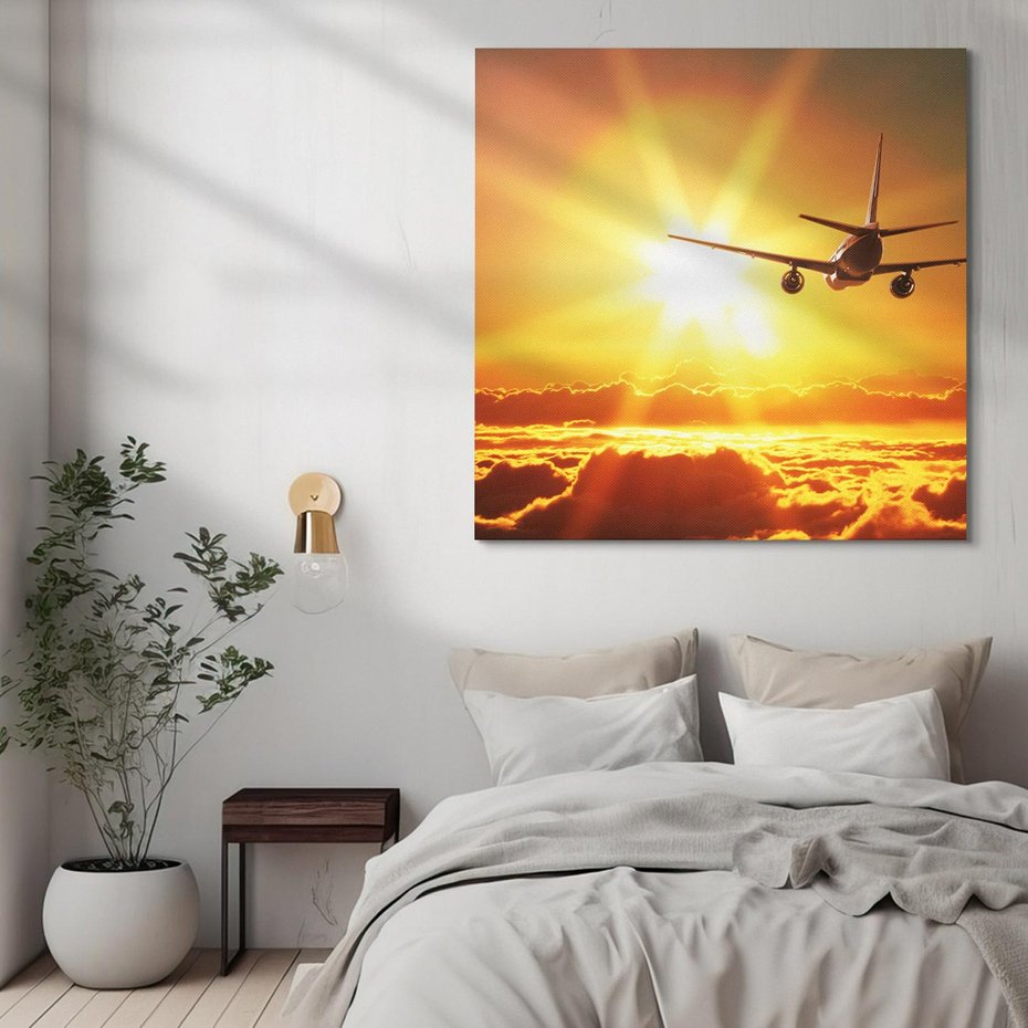 Obraz na płótnie 50x50 - Wolność podróży - samolot, słońce