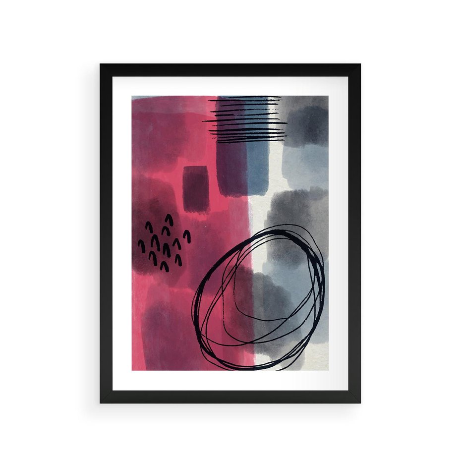 Plakat w ramie 30x40 - Formy w Różu i Granacie - abstrakcja, różne formy - rama czarna