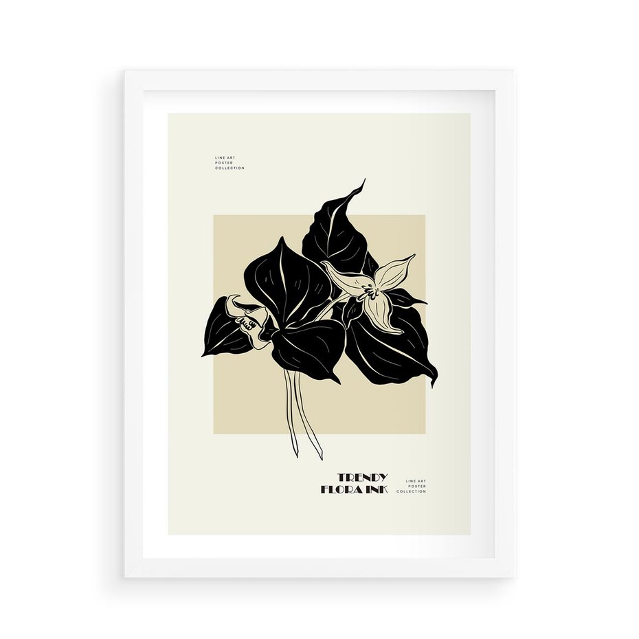 Plakat w ramie 50x70 - Ekspresja w szkicowanych kształtach - kwiaty, typografia - rama biała