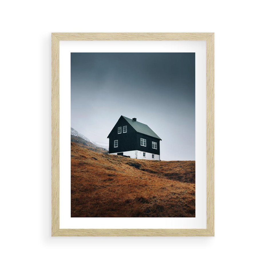 Plakat w ramie 40x50 - Ciepło i Przytulność - skandynawski, domek - rama drewno