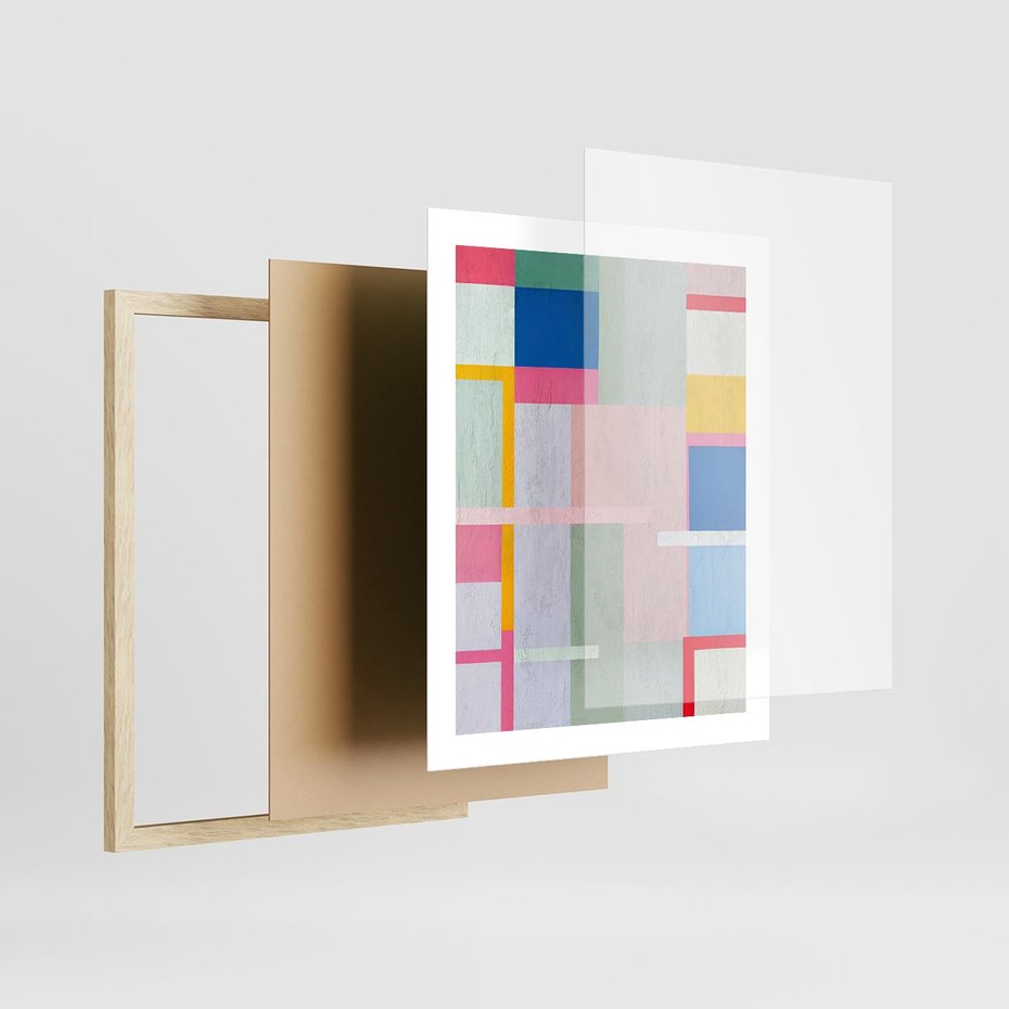 Plakat w ramie 40x50 - Rozbijające Granice Wyobraźni - abstrakcyjne geometryczne kształty, olejny obraz - rama drewno