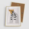 Plakat w ramie 50x70 - Geometria z Elementami Złota i Liści - grafika, złoto - rama drewno