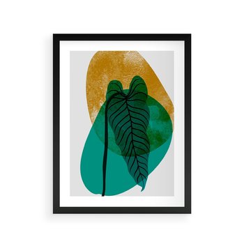 Plakat w ramie 40x50 - Zielony Liść ze Złotą Plamą - zielony liść, złota plama - rama czarna