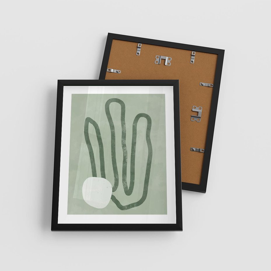 Plakat w ramie 40x50 - Spokojne Kształty Natury - zielona abstrakcja, zgaszona zieleń - rama czarna