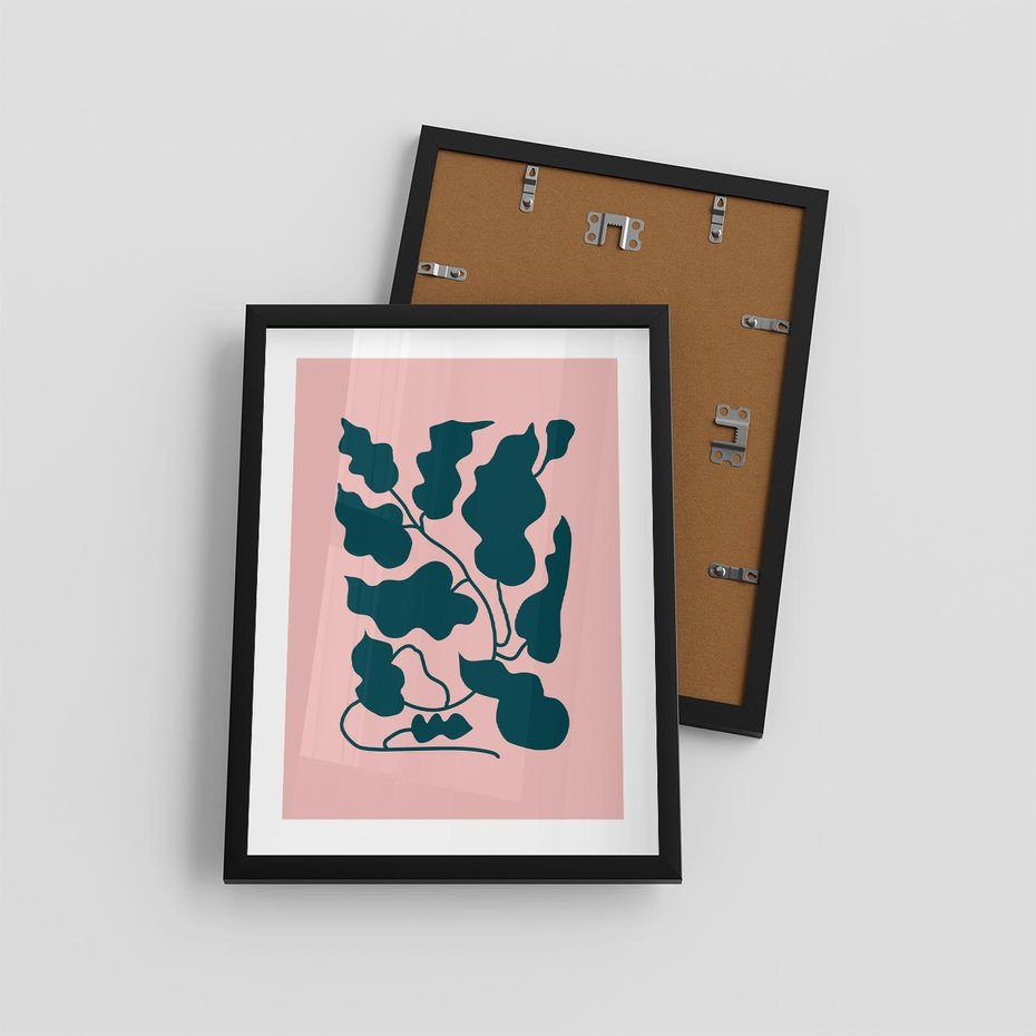 Plakat w ramie 30x40 - Kształty Nieznanego Świata - abstrakcyjne liście, boho styl - rama czarna