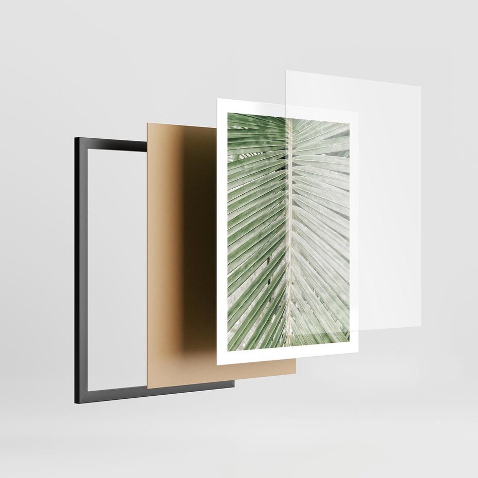 Plakat w ramie 50x70 - Jasna Zieleń Palmy - liść palmy, zbliżenie - rama czarna
