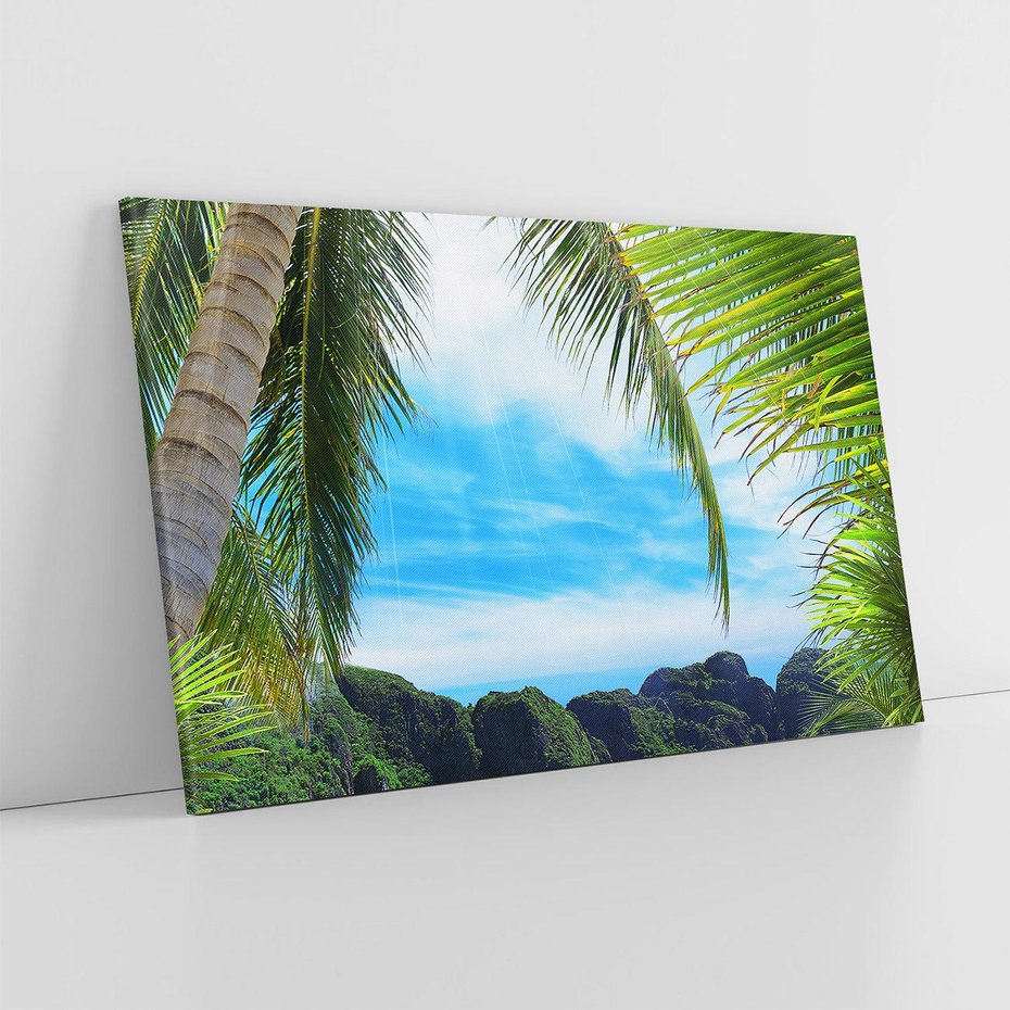 Obraz na płótnie 120x80 - Palmy tańczące na tropikalnej plaży - palmy, plaża