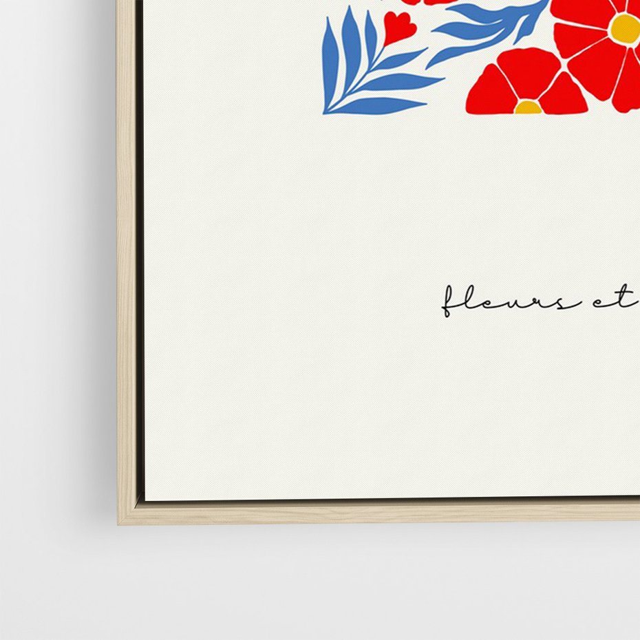 Obraz w ramie 80x120 - Tajemnicza Droga - nowoczesna kwiatowa kompozycja, czerwony i niebieski - rama drewno