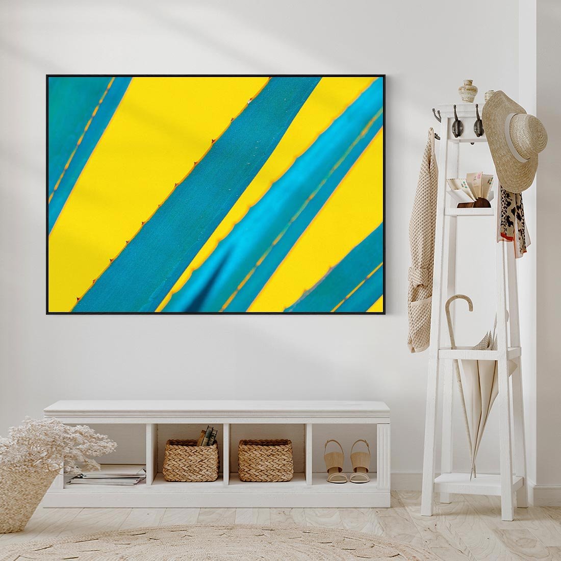 Obraz w ramie 100x70 - Świeżość Natury - aloes, liście - rama czarna