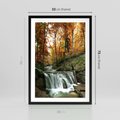 Plakat w ramie 50x70 - Jesienny wodospad w lesie - wodospad, las - rama czarna