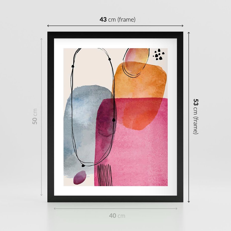 Plakat w ramie 40x50 - Kolorowe Pastelowe Spektrum - kolorowe pastelowe plamy, rozmyte żywe kolory - rama czarna