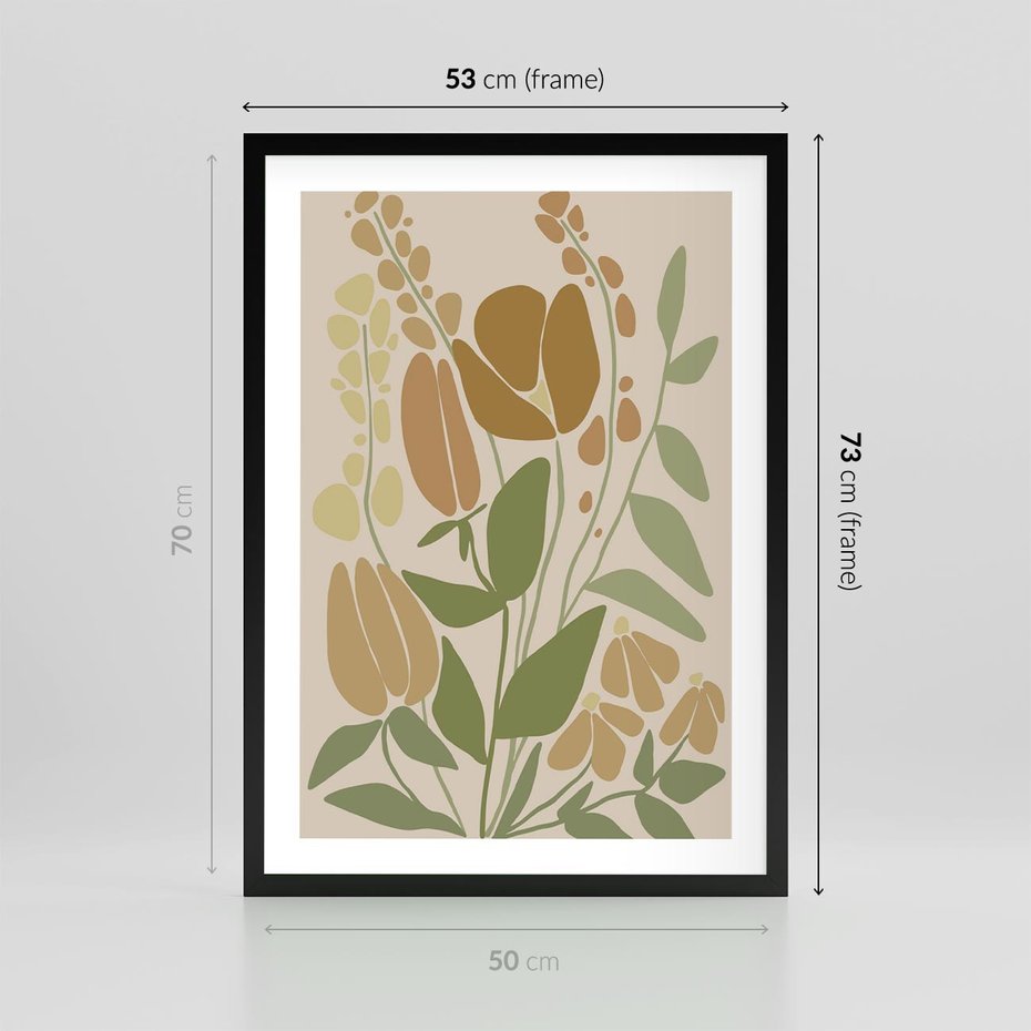 Plakat w ramie 50x70 - Beżowo i Roślinnie - nowoczesny plakat, roślinność - rama czarna