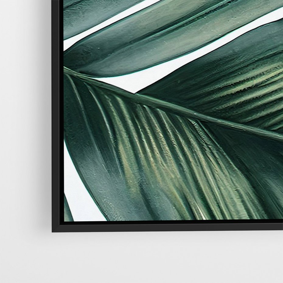 Obraz w ramie 50x70 - Ruchome liście czasu - liście palmy, tropikalne - rama czarna
