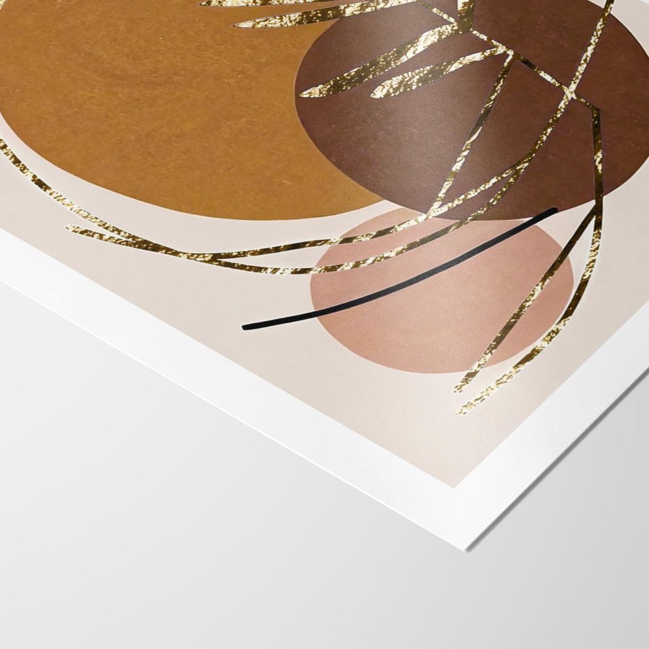 Plakat bez ramy 50x70 - Taniec Przenikających Odbić - abstrakcyjny obraz, złote liście palmy