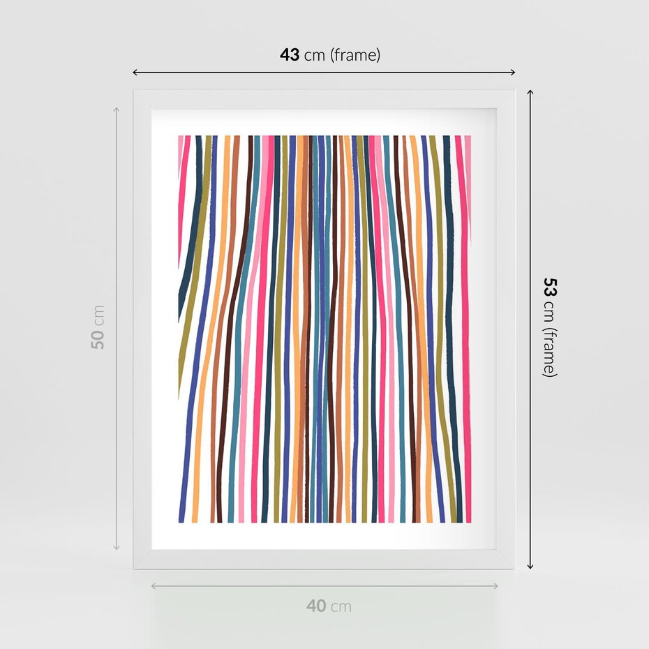 Plakat w ramie 40x50 - Energetyczne Nurtujące - kolorowe wzory, tęczowe żywe kolory - rama biała