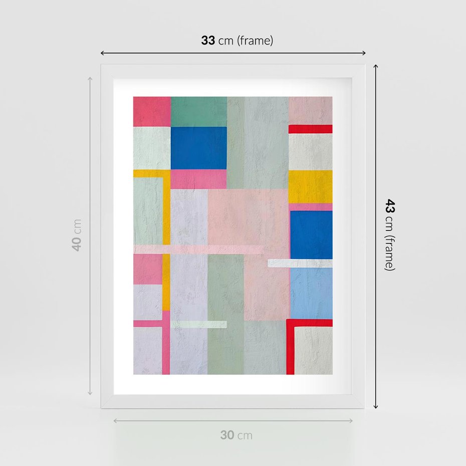 Plakat w ramie 30x40 - Rozbijające Granice Wyobraźni - abstrakcyjne geometryczne kształty, olejny obraz - rama biała