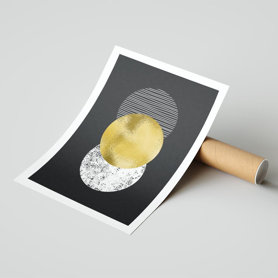 Plakat bez ramy 21x30 - Geometryczna Perfekcja: Złote Koło - geometryczna grafika, złote koło