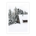 Plakat bez ramy 21x30 - Zimowy Urok - śnieg, domek w górach
