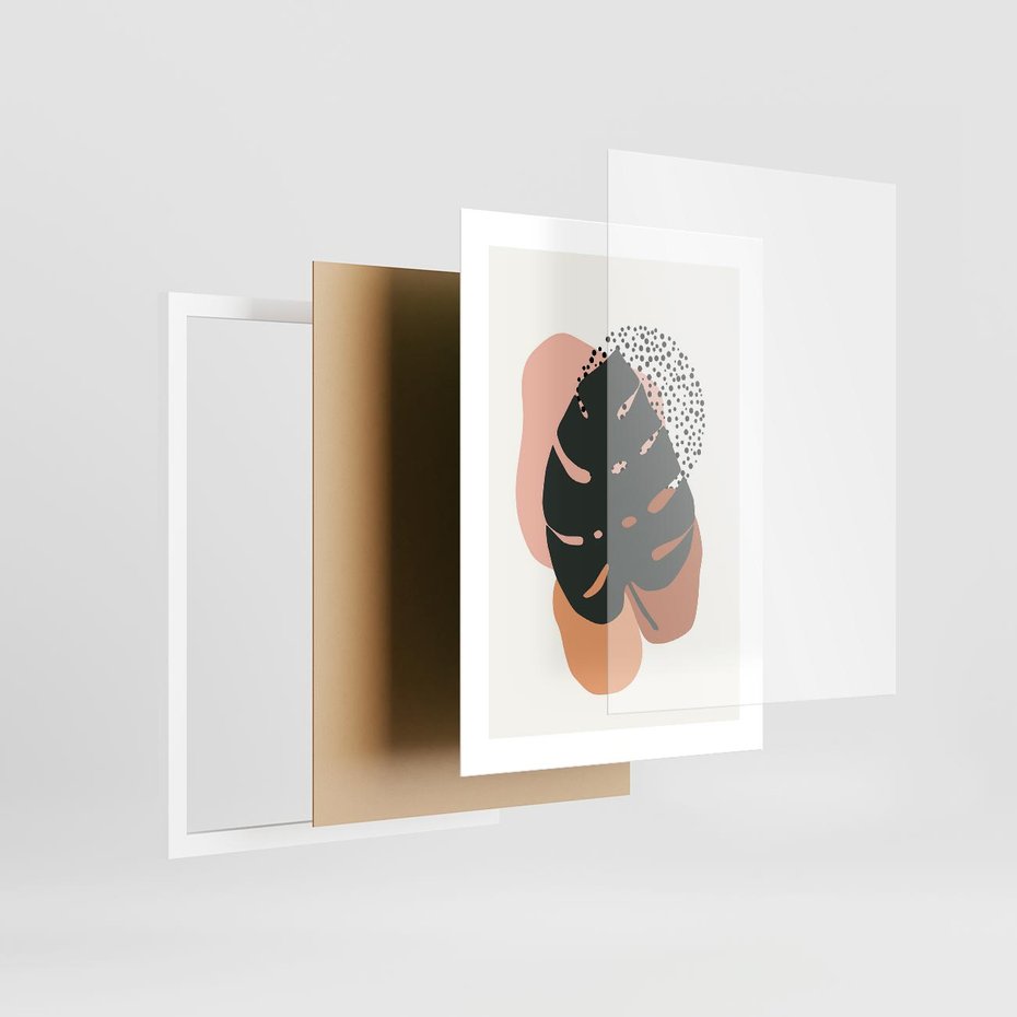 Plakat w ramie 30x40 - Minimalizm w Liściach Monstery: Plamy i Kropki - minimalizm, monstera plamy - rama biała