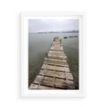 Plakat w ramie 50x70 - Jeziorne Refleksje - pomost, jezioro - rama biała
