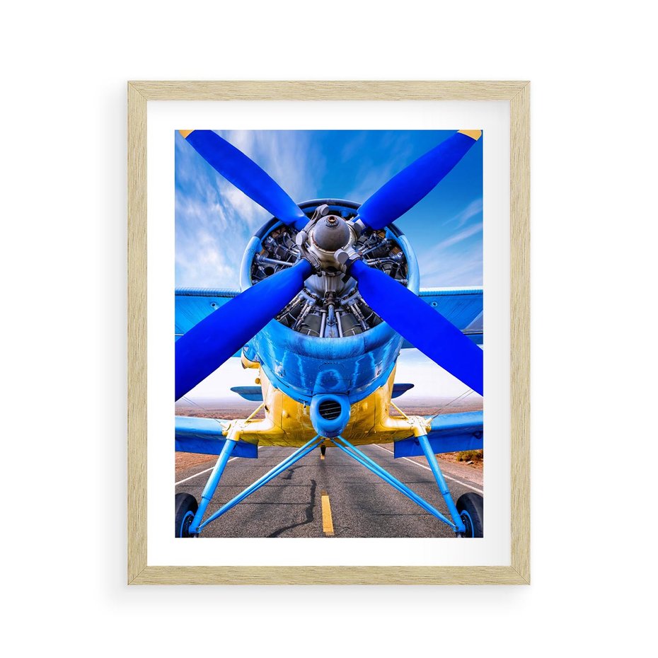 Plakat w ramie 40x50 - Śmigłowiec indygo - samolot, śmigło - rama drewno