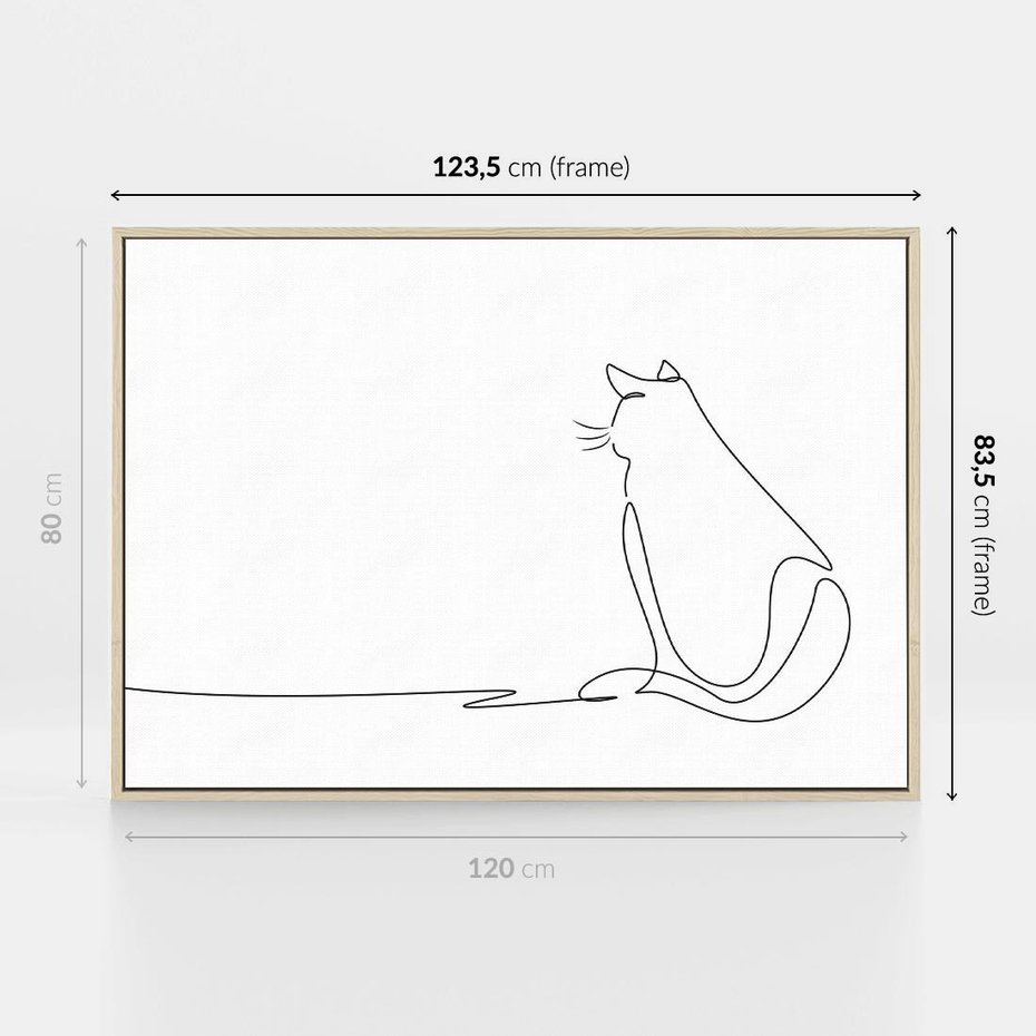 Obraz w ramie 120x80 - Koci Szkic - szkic, line art - rama drewno