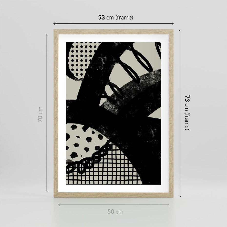 Plakat w ramie 50x70 - Nieznanie Zaskoczenia - bstrakcyjna mroczna kompozycja, nieregularne - rama drewno