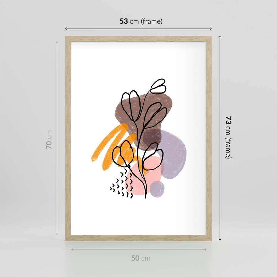 Plakat w ramie 50x70 - Bezgraniczne Widzenia - abstrakcyjna sztuka, liść gałązka - rama drewno