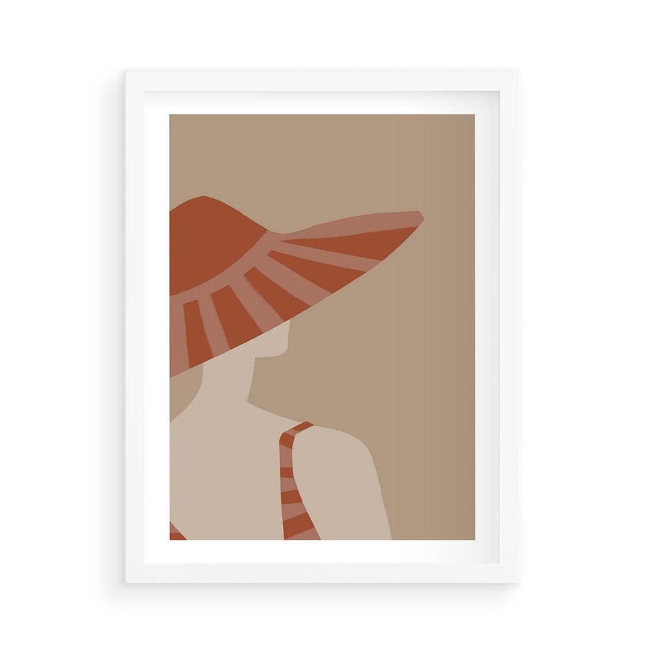 Plakat w ramie 50x70 - Kobiecy Portret - plakat retro, kobieta w kapeluszu - rama biała