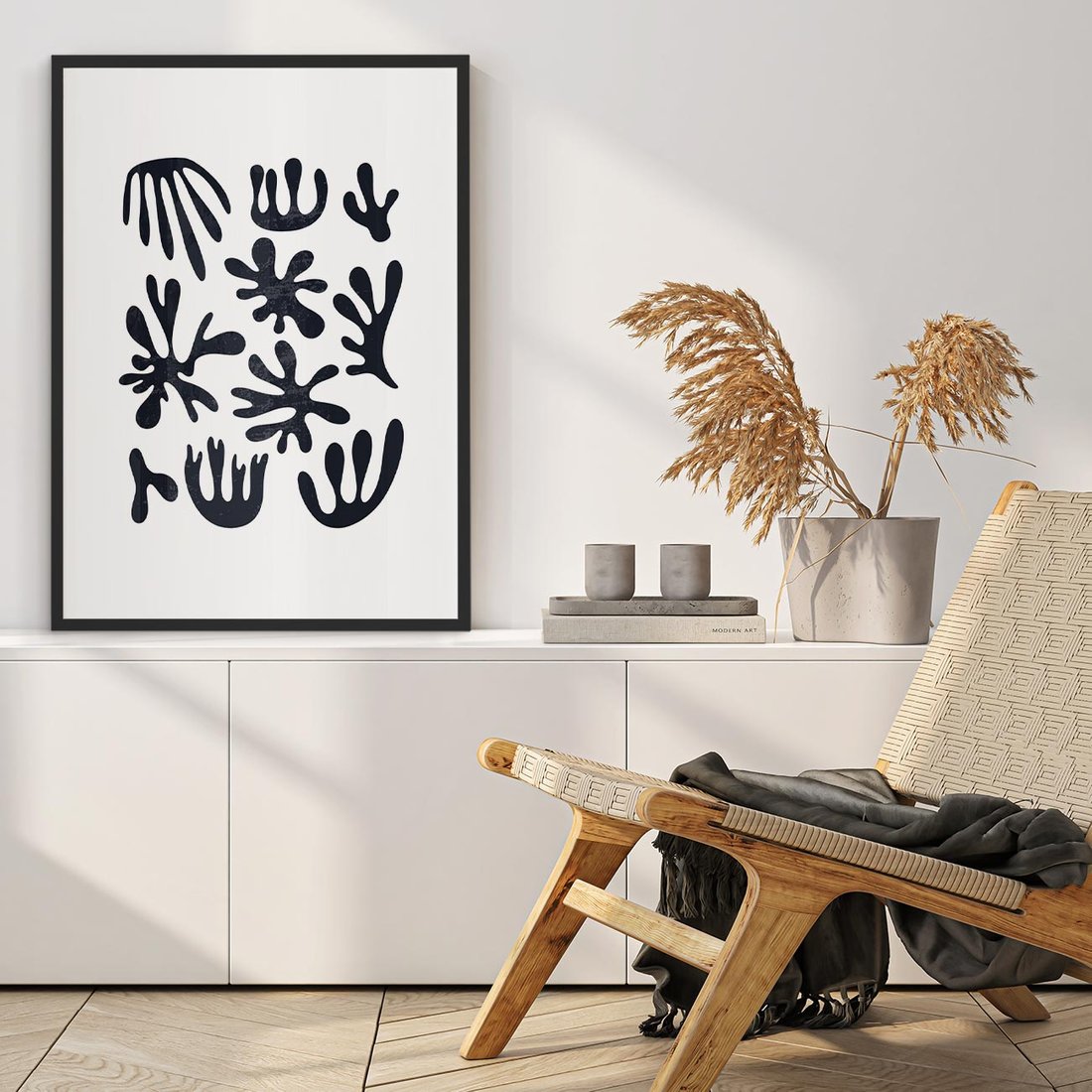 Plakat w ramie 50x70 - Rozmyte Granice Wspomnień - inspiracja mattise, abstrakcja - rama czarna