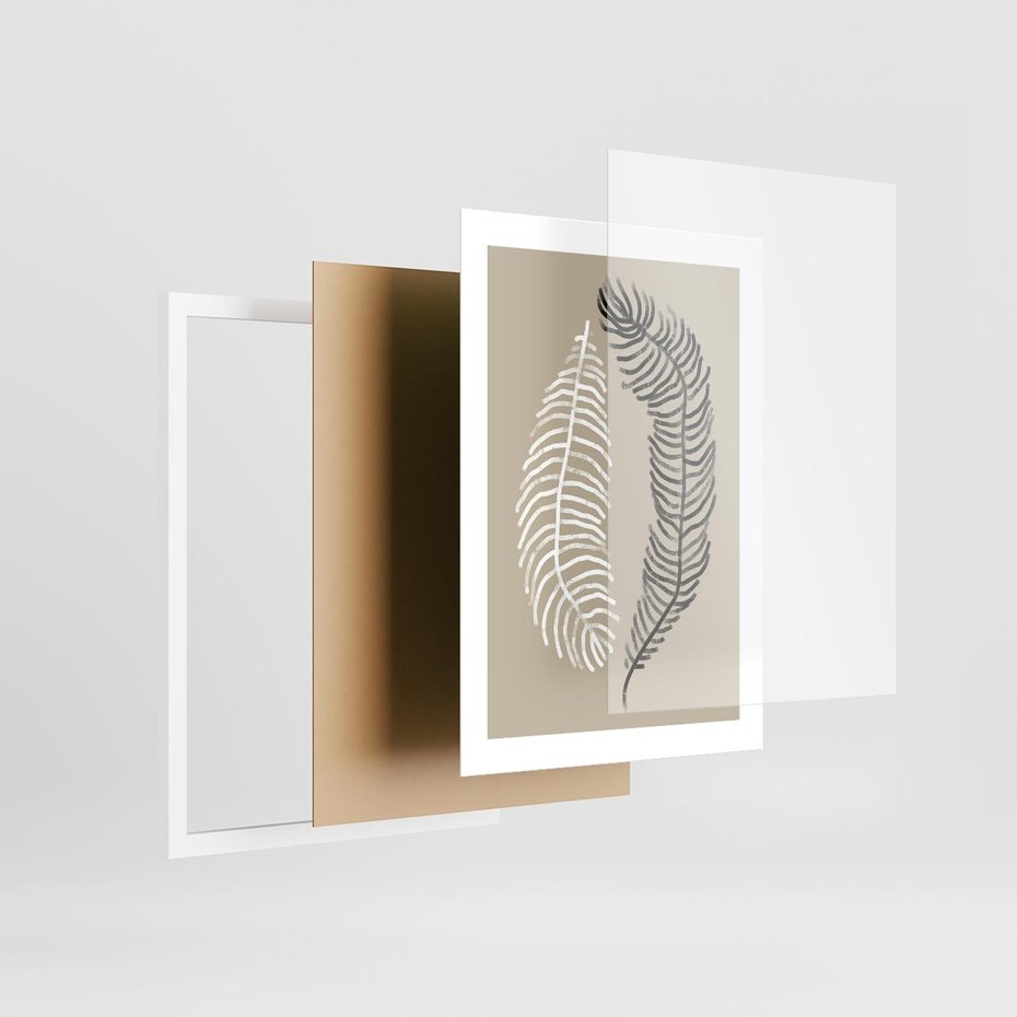 Plakat w ramie 30x40 - Spleciona Harmonia - sztuka nowoczesna, białe i czarne pióro - rama biała