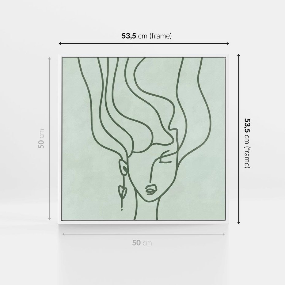 Obraz w ramie 50x50 - Spokojne Objęcia Natury - abstrakcja, zielony szkic - rama biała
