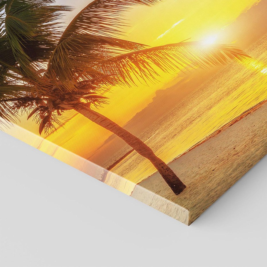 Obraz na płótnie 120x80 - Słońce, plaża i palmy: romantyczny zachód - plaża, zachód