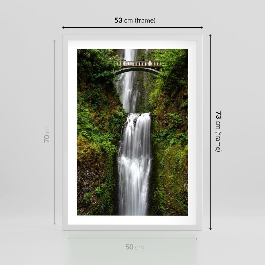 Plakat w ramie 50x70 - Siła i Urok Natury - wodospad, las - rama biała