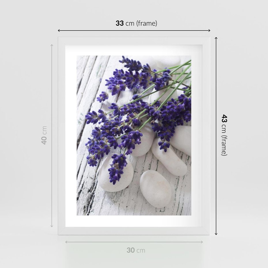 Plakat w ramie 30x40 - relaks z aromatem - lawenda, spa - rama biała