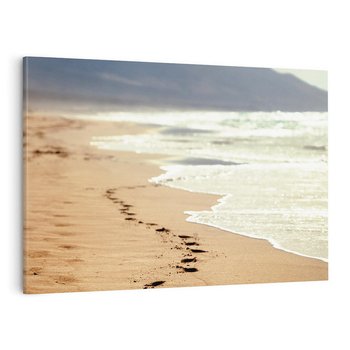 Obraz na płótnie 100x70 - Ślady stóp na plaży - plaża, ślady