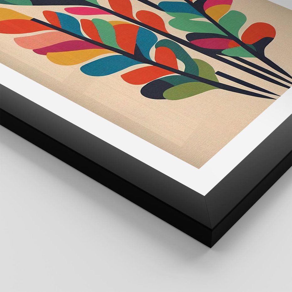 Plakat w ramie 40x50 - Symfonia Wzrokowych Impresji - abstrakcyjny kolorowy tęczowy obraz, inspiracje roślinne - rama czarna