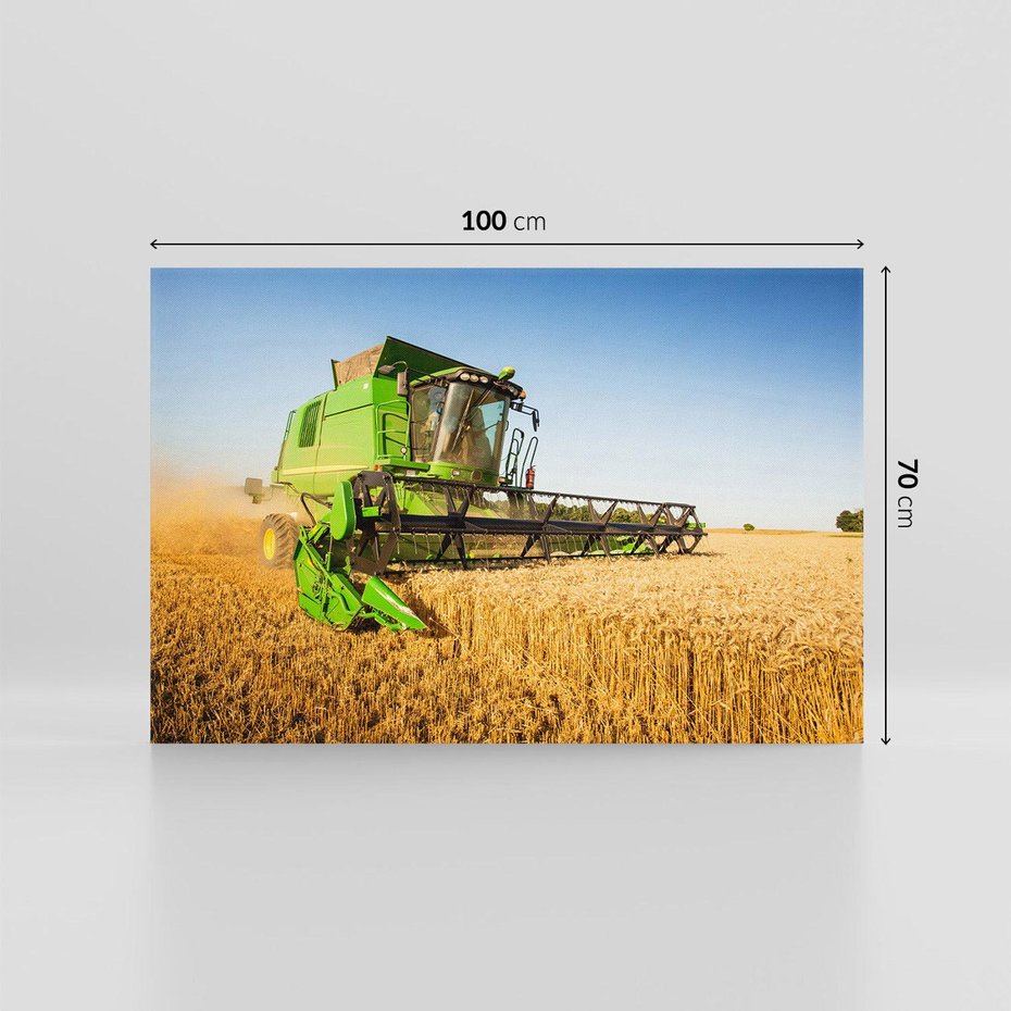 Obraz na płótnie 100x70 - Złociste żniwa na kombajnie - kombajn, zboże