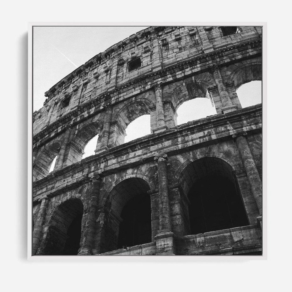 Obraz w ramie 80x80 - Koloseum w Czarnej Bieli - antyczna architektura, koloseum - rama biała