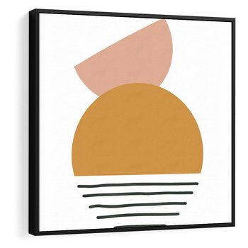 Obraz w ramie 50x50 - Kolory Przyszłości - kompozycja kół i kresek, ciepłe kolory - rama czarna