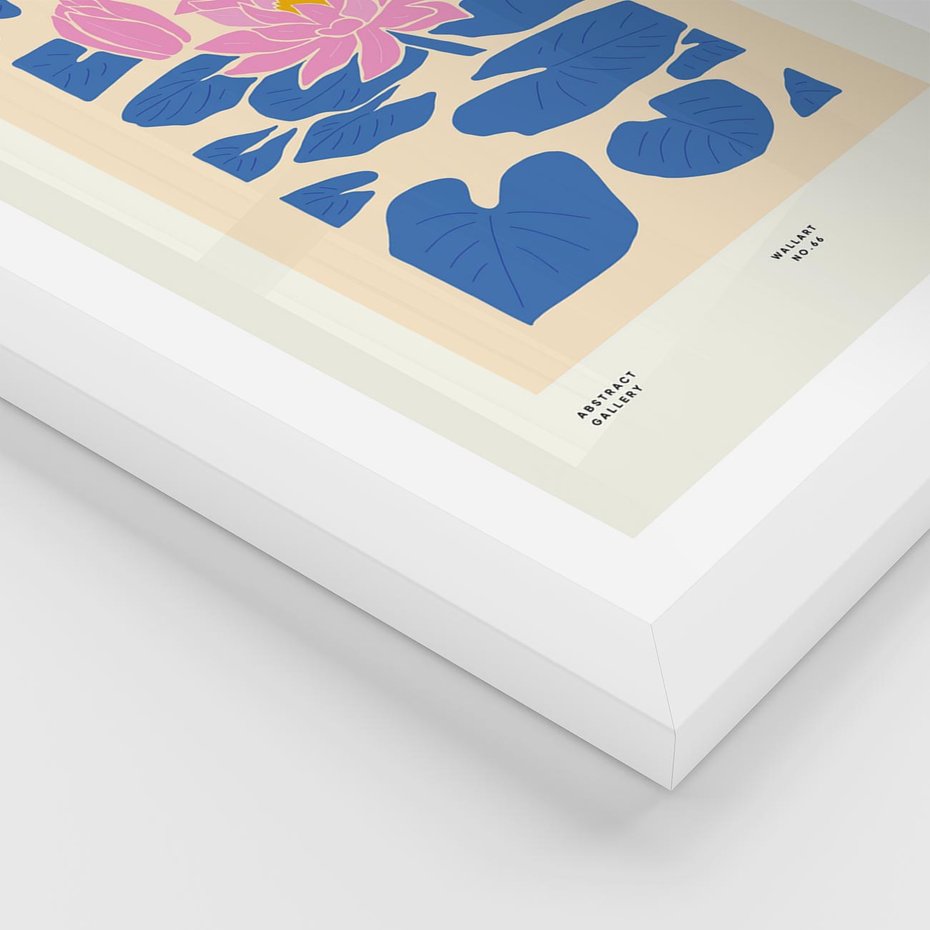 Plakat w ramie 50x70 - Rozświetlone Odbicia - lilie wodne, pastelowe kolory - rama biała