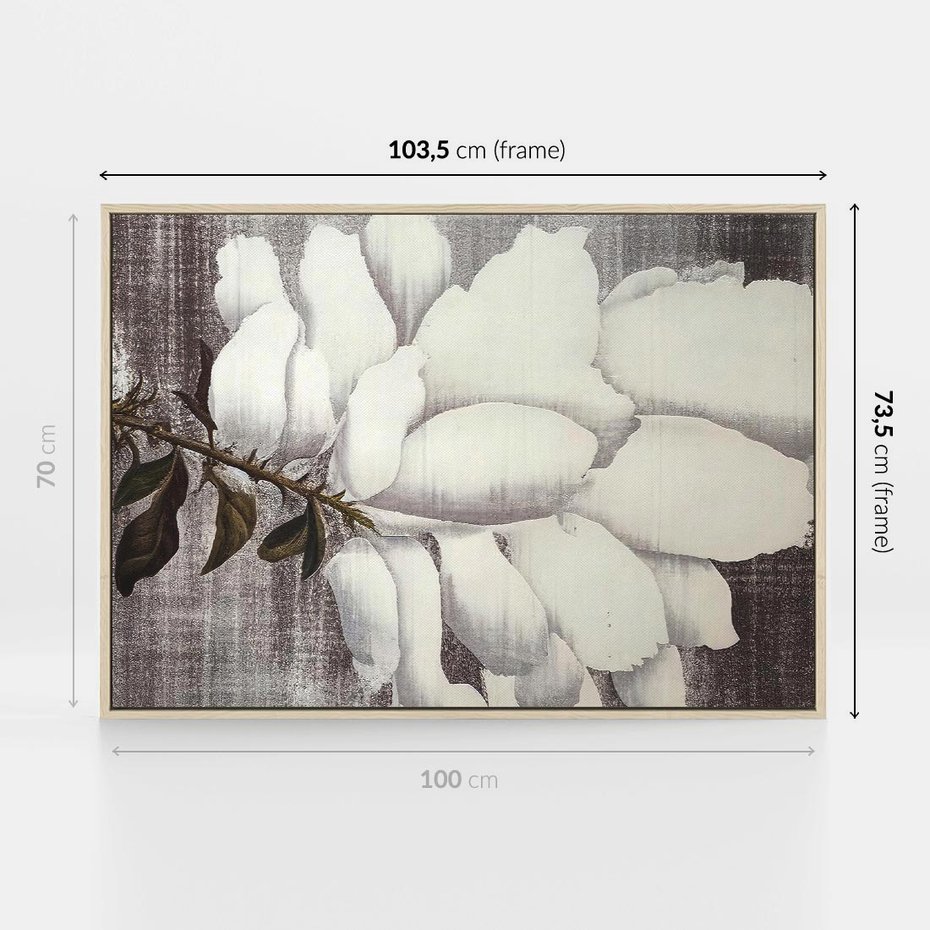 Obraz w ramie 100x70 - Tekstura Kwiatu - białe kwiaty, duży kwiat - rama drewno