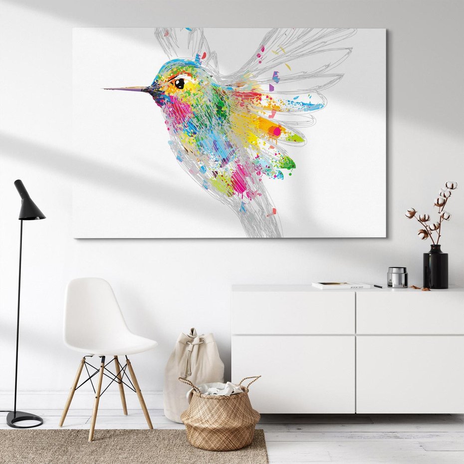 Obraz na płótnie 70x50 - Koliber w akwareli - akwarela, koliber