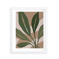 Plakat w ramie 40x50 - Nowoczesność Natury: Plakat z Zielonymi Liśćmi - nowoczesny plakat, beż - rama biała