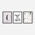 Zestaw obrazy w ramie 40x50 galeria - Cytat, motywacyjny, pióra, boho - rama czarna