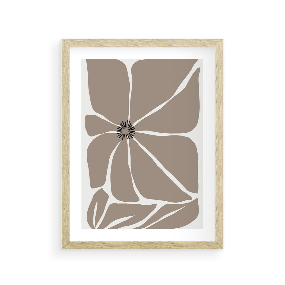 Plakat w ramie 30x40 - Złudne Zmysły - abstrakcyjny kwiat, beże i brązy - rama drewno