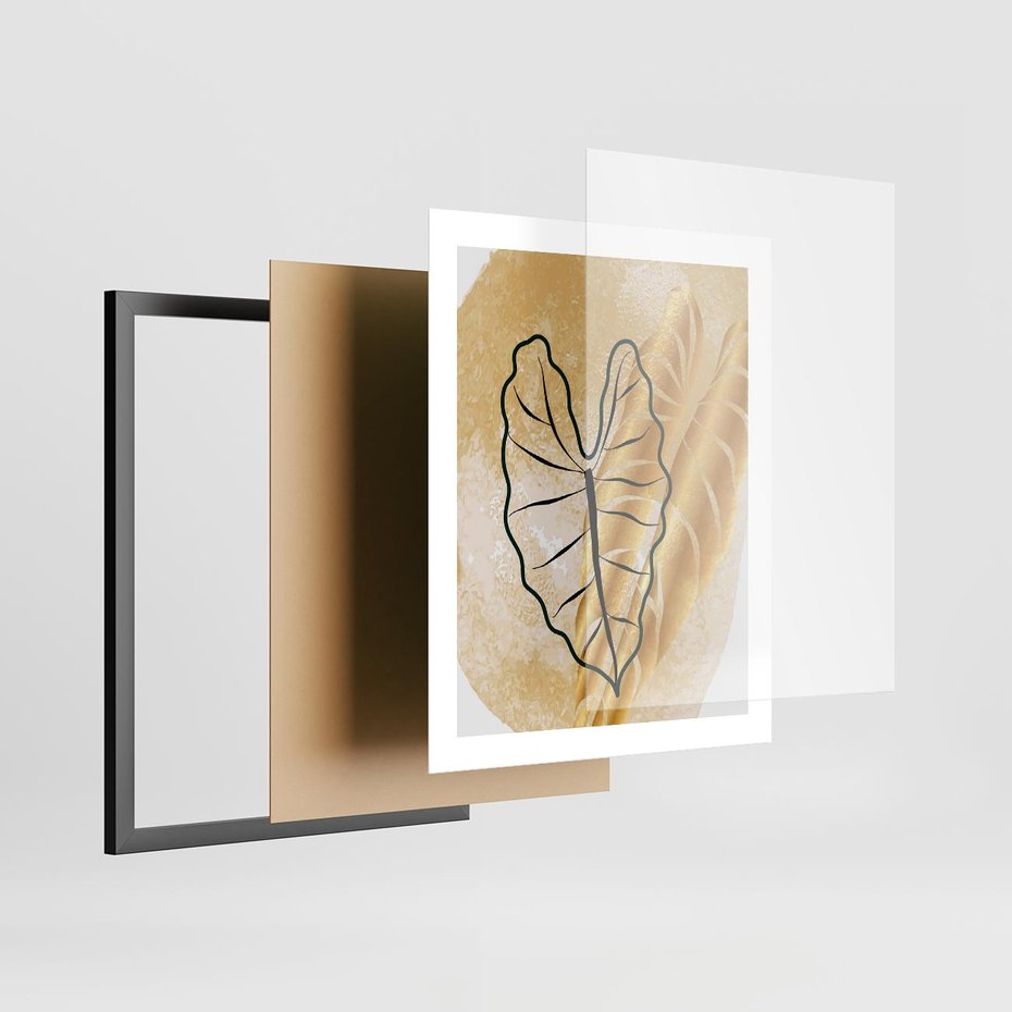 Plakat w ramie 40x50 - Monstera w Złocie - złote liście monstery, grafika - rama czarna