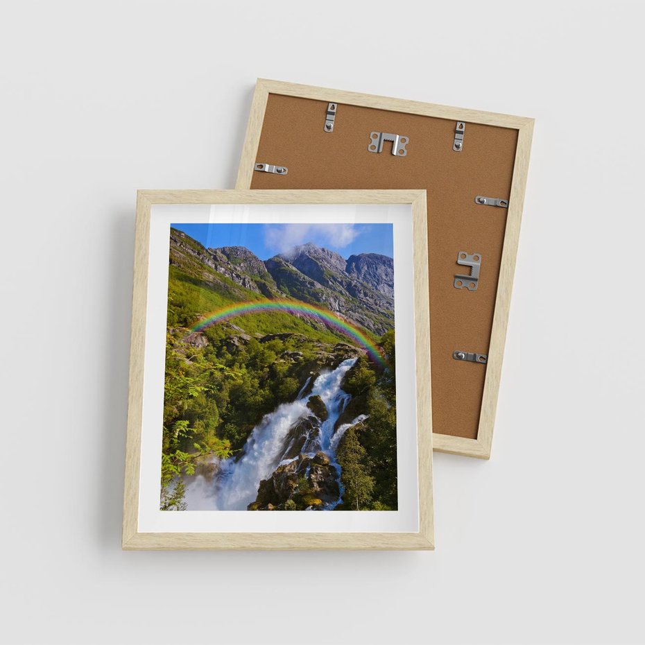 Plakat w ramie 40x50 - Tęczowe góry - harmonia kolorów - tęcza, góry - rama drewno